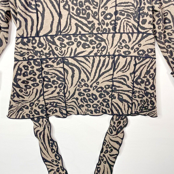 Susan Bristol Womens Jacket Brown Animal Cheetah XL Knit Belted Lined Mob Wife - Picture 15 of 16